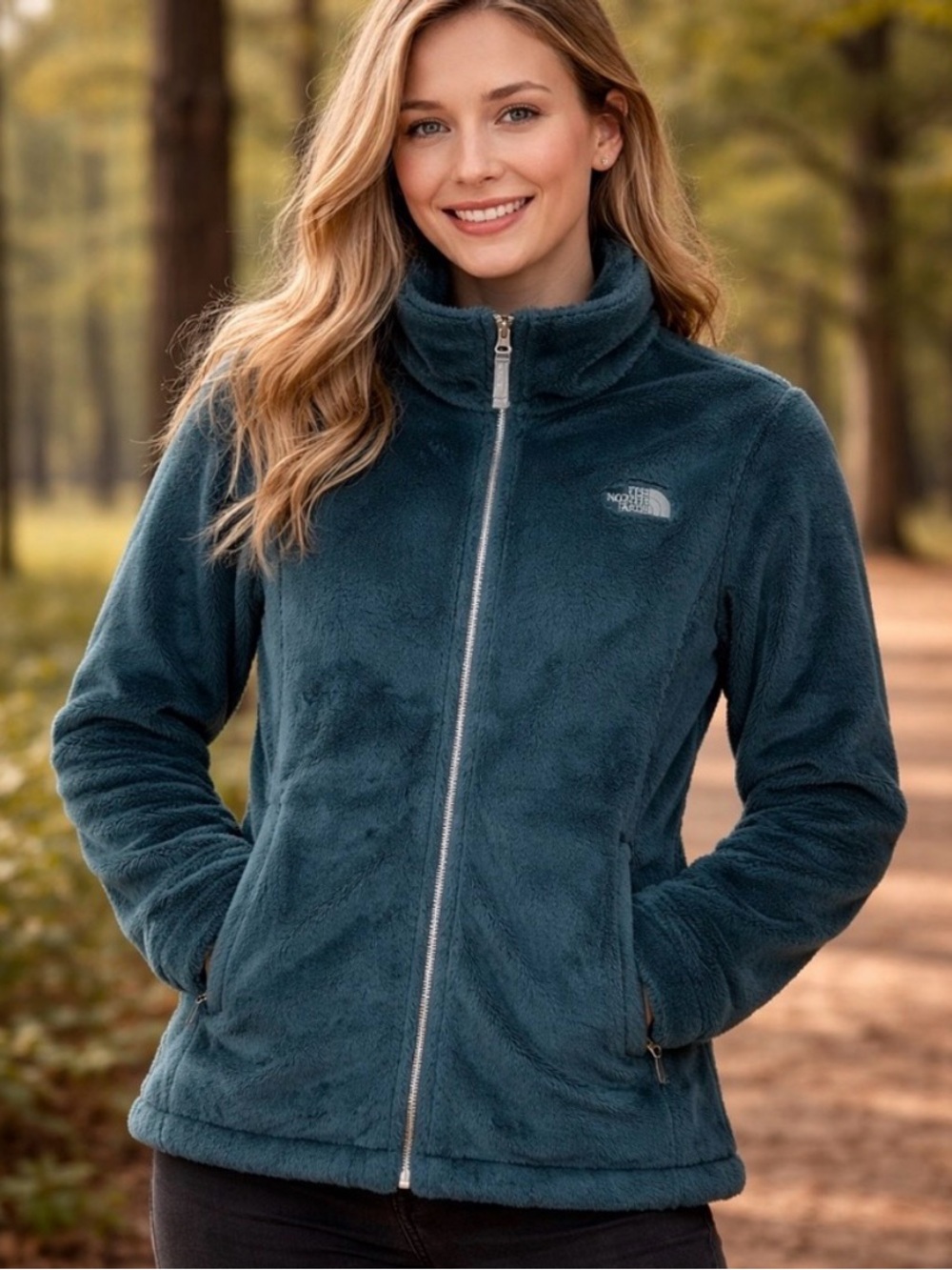 The North Face Womens Full Zip Fleece Osito Jacket Teal Size Small